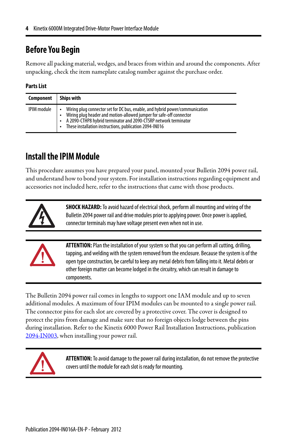 Before you begin, Install the ipim module | Rockwell Automation 2094-SEPM-B24-S Kinetix 6000M IDM Power Interface Module User Manual | Page 4 / 16