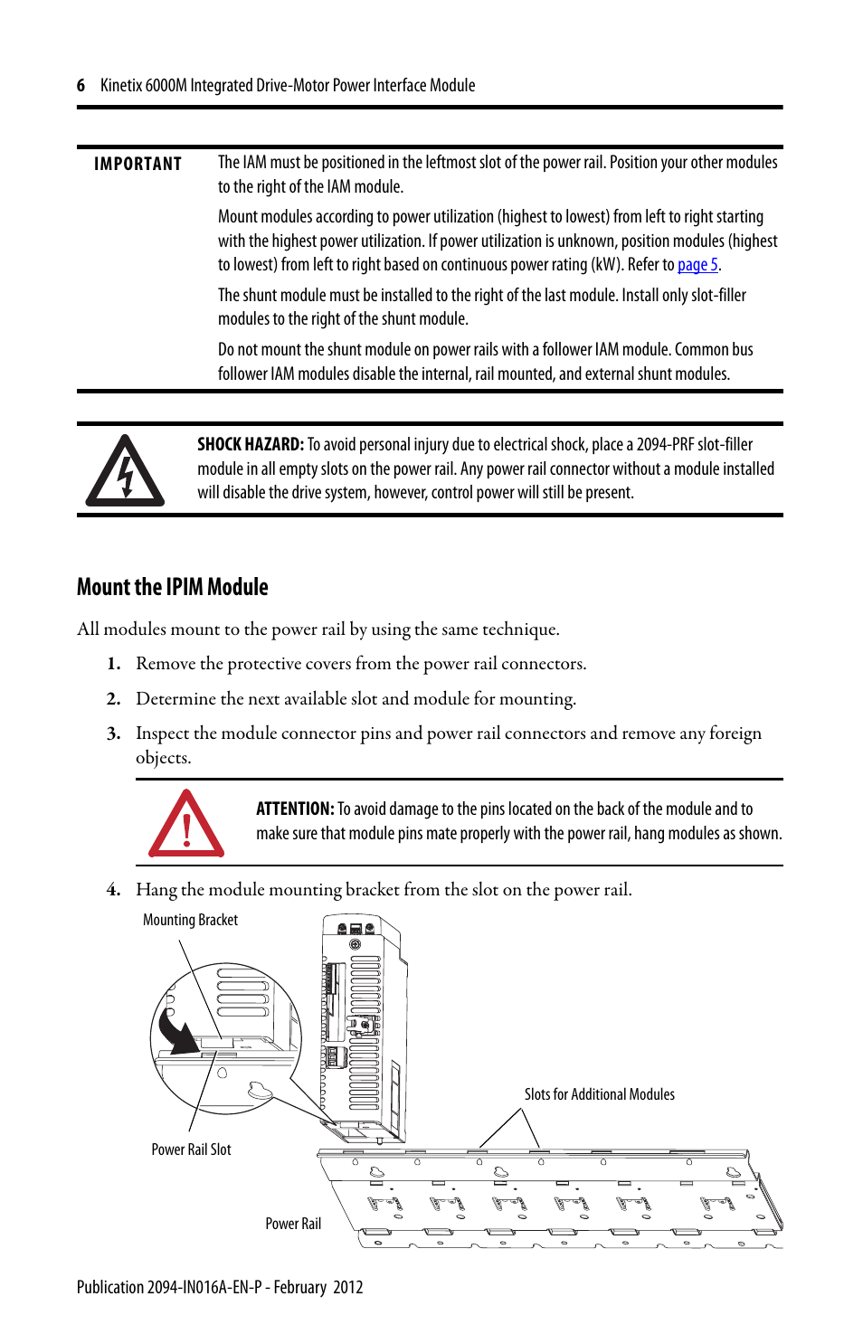 Mount the ipim module | Rockwell Automation 2094-SEPM-B24-S Kinetix 6000M IDM Power Interface Module User Manual | Page 6 / 16