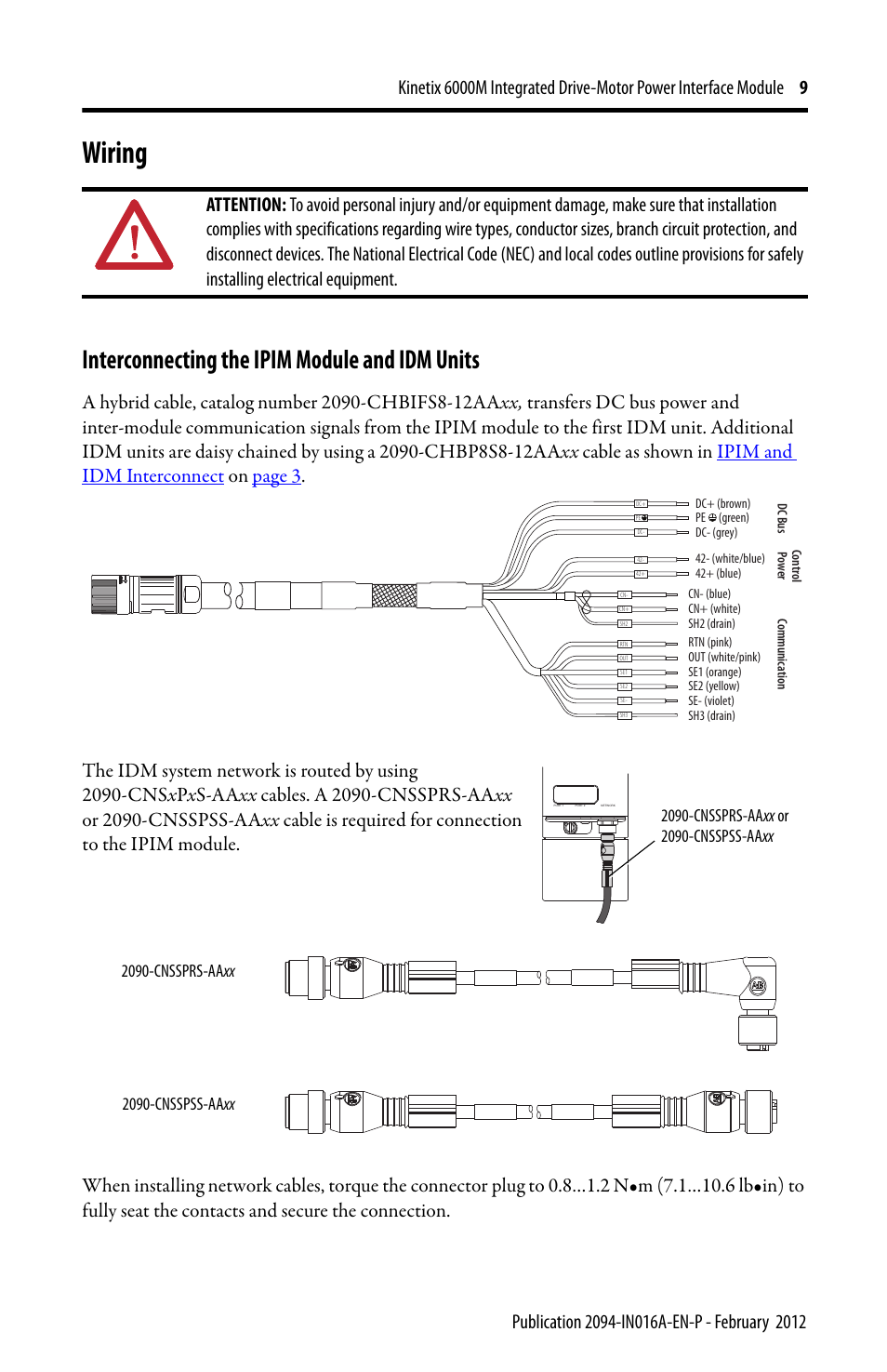 Wiring, Interconnecting the ipim module and idm units | Rockwell Automation 2094-SEPM-B24-S Kinetix 6000M IDM Power Interface Module User Manual | Page 9 / 16
