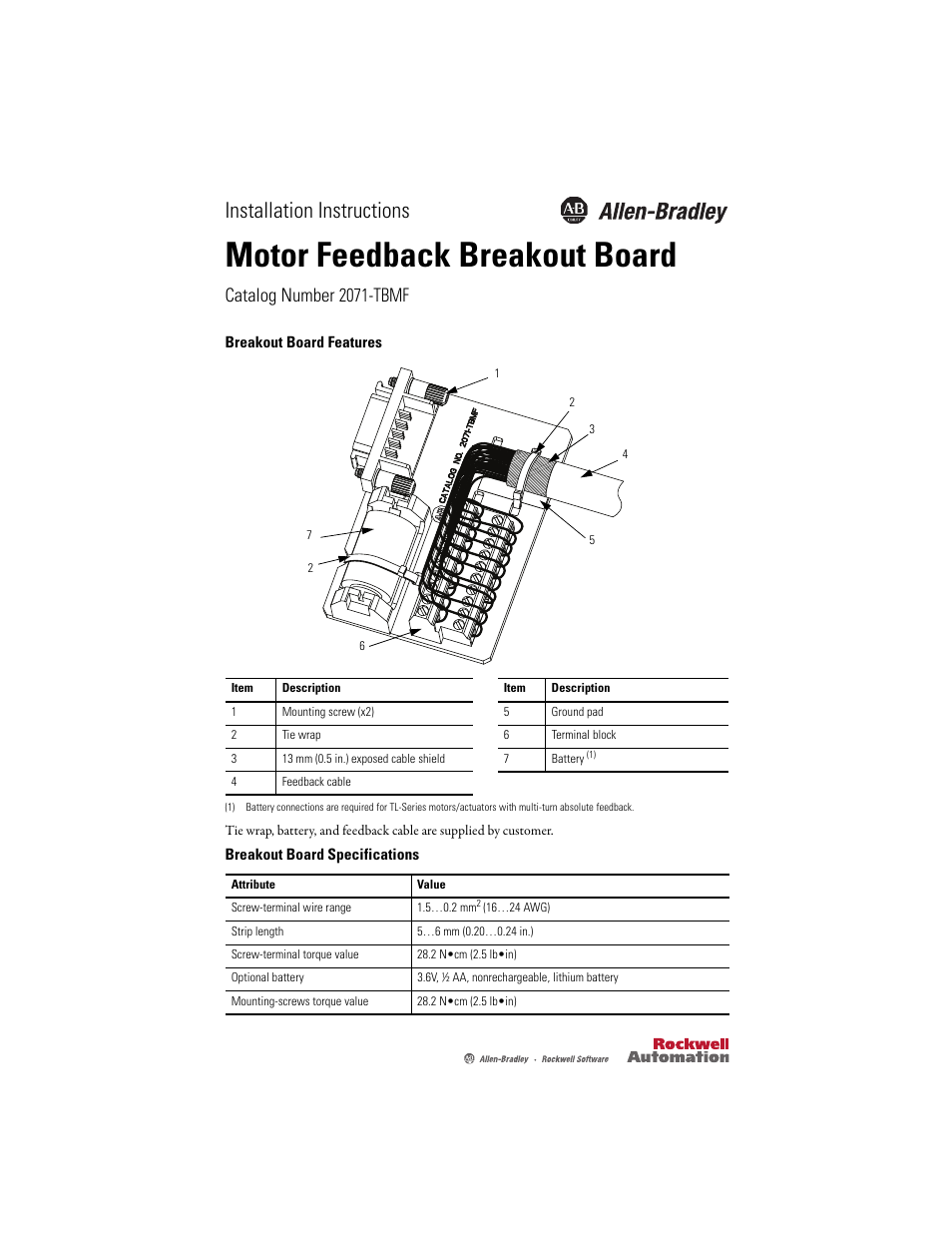 Rockwell Automation 2071-TBMF Motor Feedback Breakout Board Installation Instructions User Manual | 2 pages