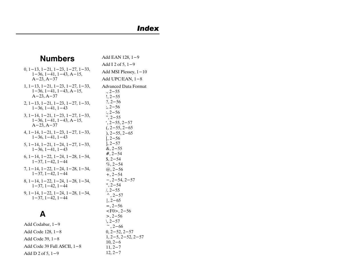 Index, Numbers | Rockwell Automation 2755 Hand-Held Cordless Bar Code Scanners User Manual | Page 164 / 176