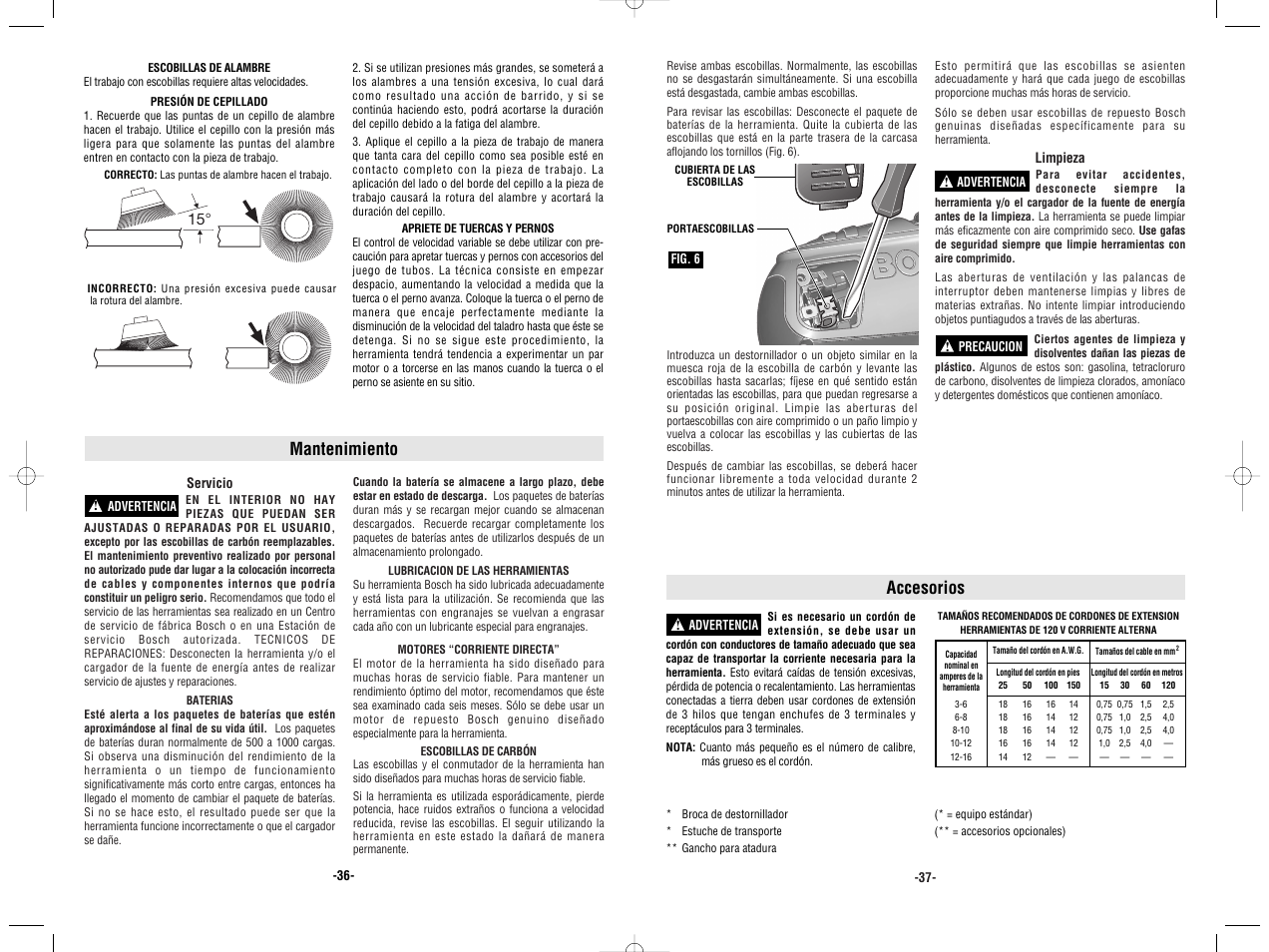 Mantenimiento, Accesorios | Bosch 13618 User Manual | Page 19 / 20