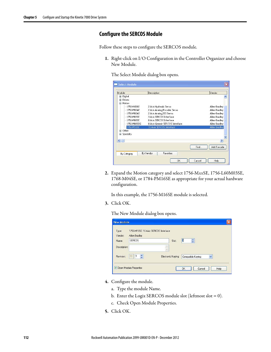 Configure the sercos module | Rockwell Automation 2099-BMxx  Kinetix 7000 High Power Servo Drive User Manual User Manual | Page 112 / 190