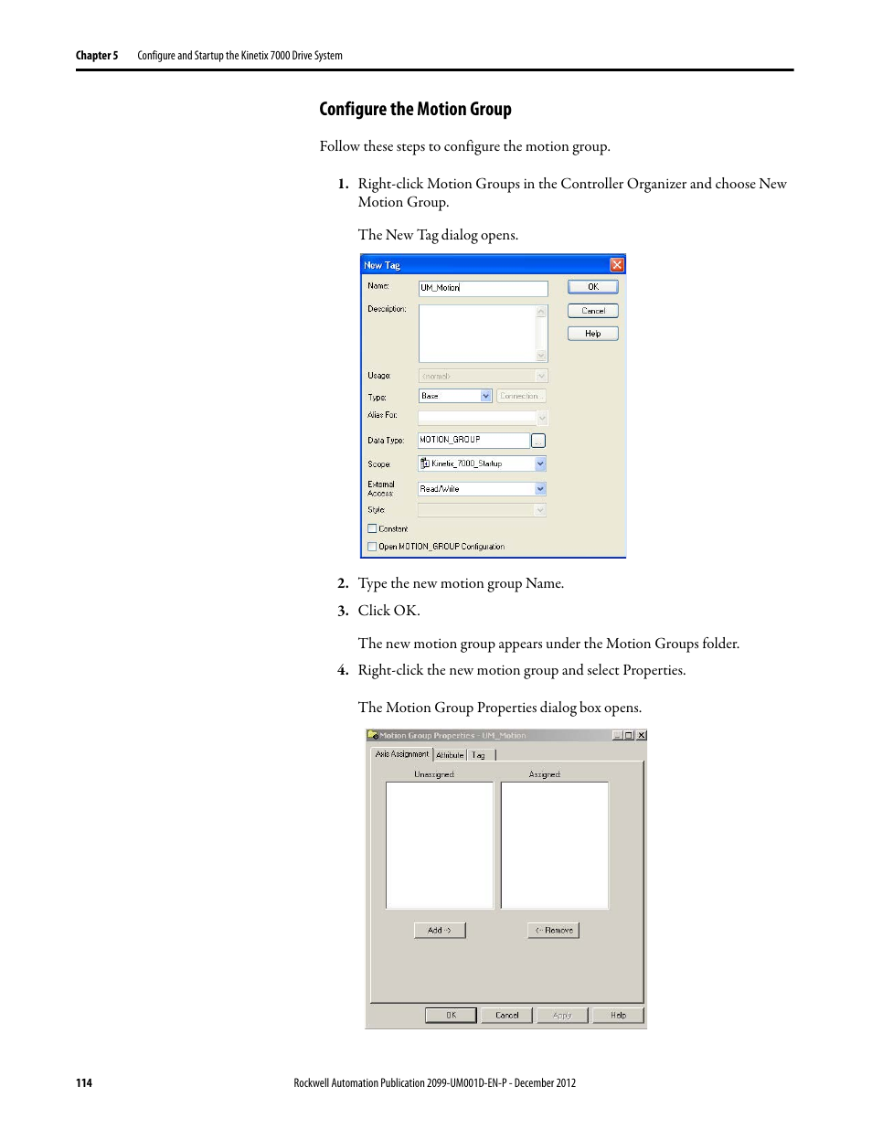 Configure the motion group | Rockwell Automation 2099-BMxx  Kinetix 7000 High Power Servo Drive User Manual User Manual | Page 114 / 190