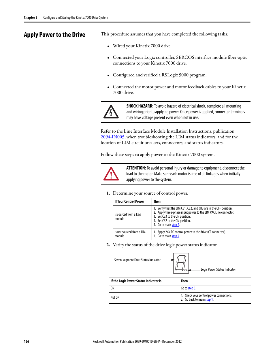 Apply power to the drive | Rockwell Automation 2099-BMxx  Kinetix 7000 High Power Servo Drive User Manual User Manual | Page 126 / 190