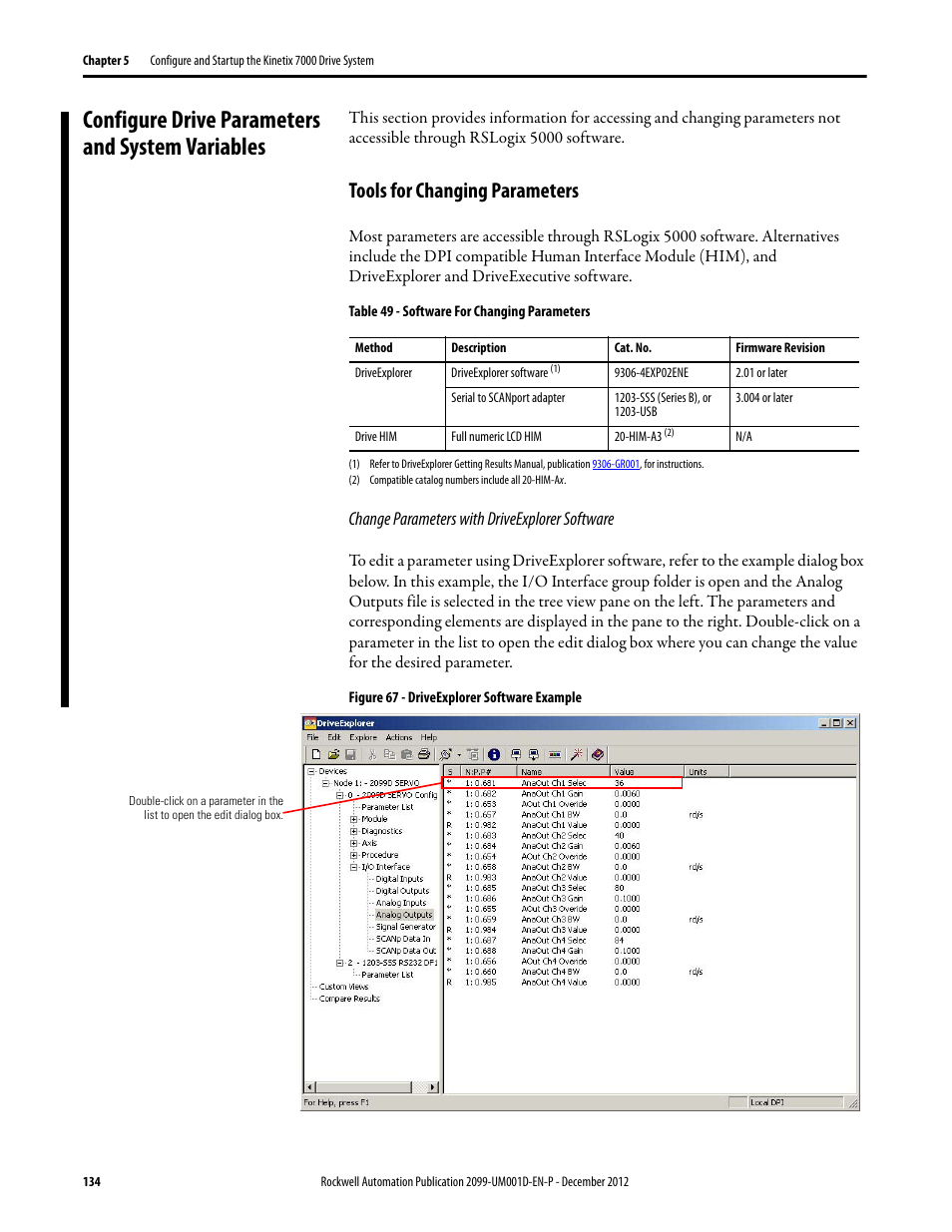 Configure drive parameters and system variables, Tools for changing parameters, Change parameters with driveexplorer software | Rockwell Automation 2099-BMxx  Kinetix 7000 High Power Servo Drive User Manual User Manual | Page 134 / 190