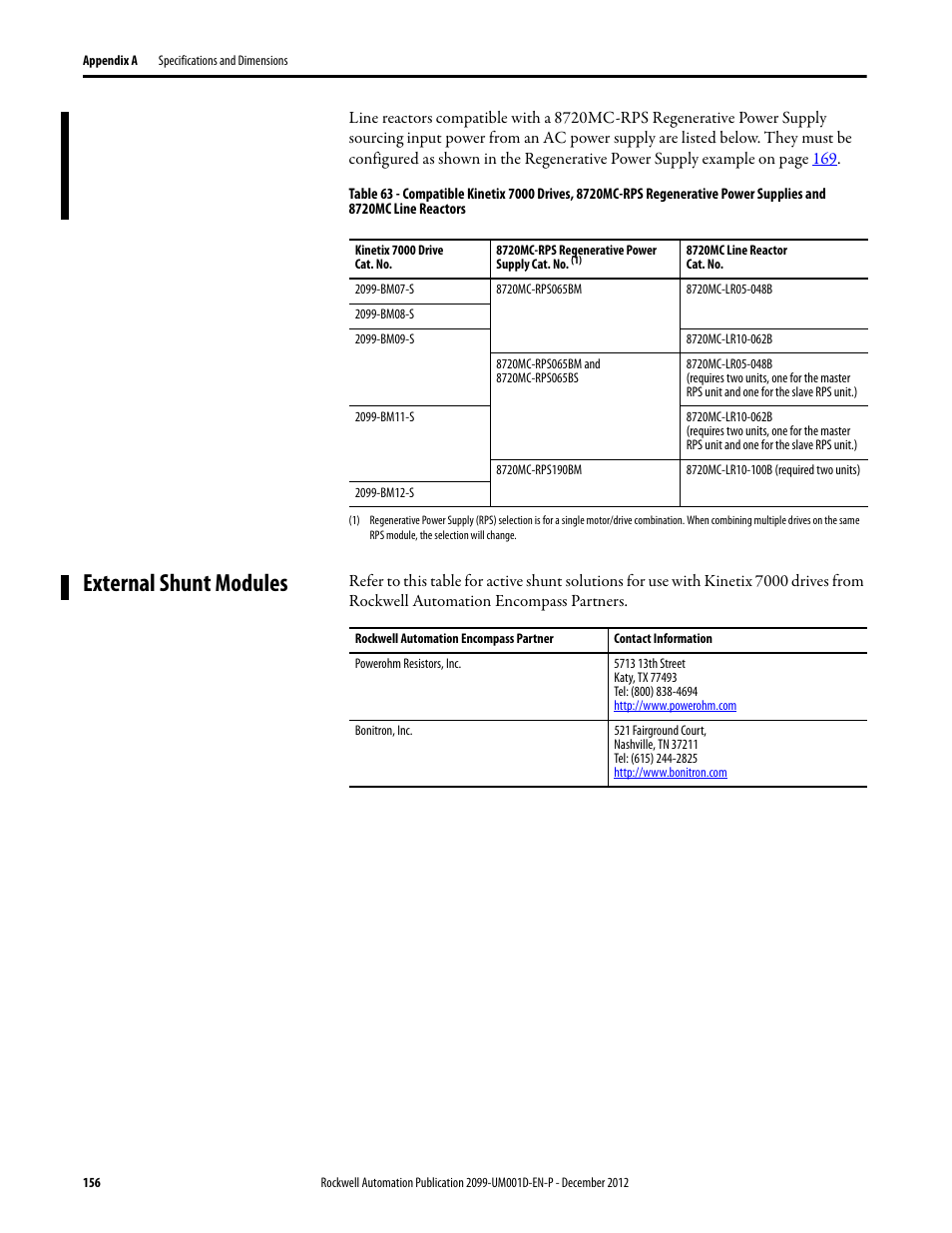 External shunt modules, 156 ar | Rockwell Automation 2099-BMxx  Kinetix 7000 High Power Servo Drive User Manual User Manual | Page 156 / 190