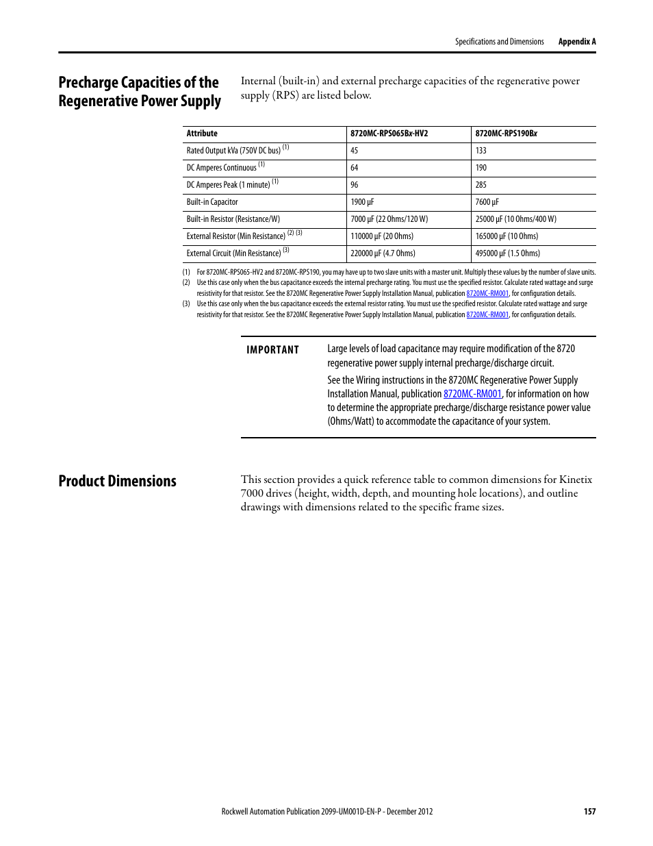 Product dimensions | Rockwell Automation 2099-BMxx  Kinetix 7000 High Power Servo Drive User Manual User Manual | Page 157 / 190