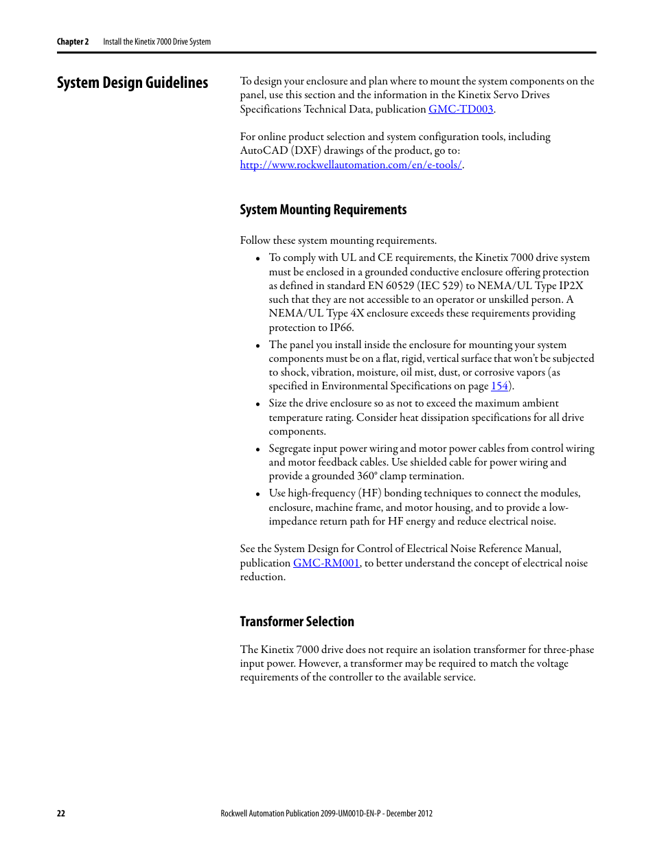 System design guidelines, System mounting requirements, Transformer selection | System mounting requirements transformer selection | Rockwell Automation 2099-BMxx  Kinetix 7000 High Power Servo Drive User Manual User Manual | Page 22 / 190