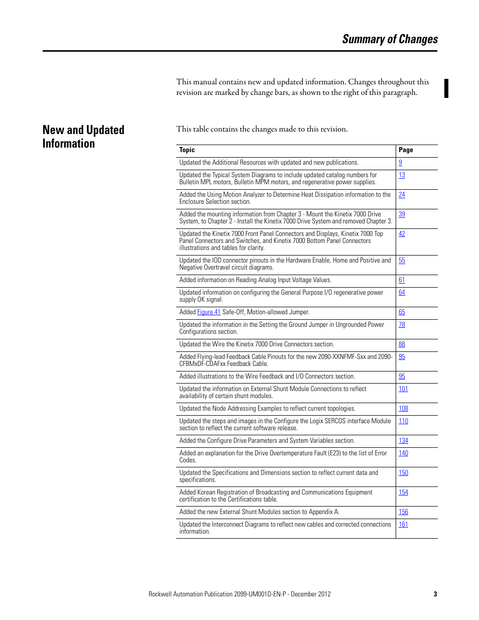 Summary of changes, New and updated information | Rockwell Automation 2099-BMxx  Kinetix 7000 High Power Servo Drive User Manual User Manual | Page 3 / 190