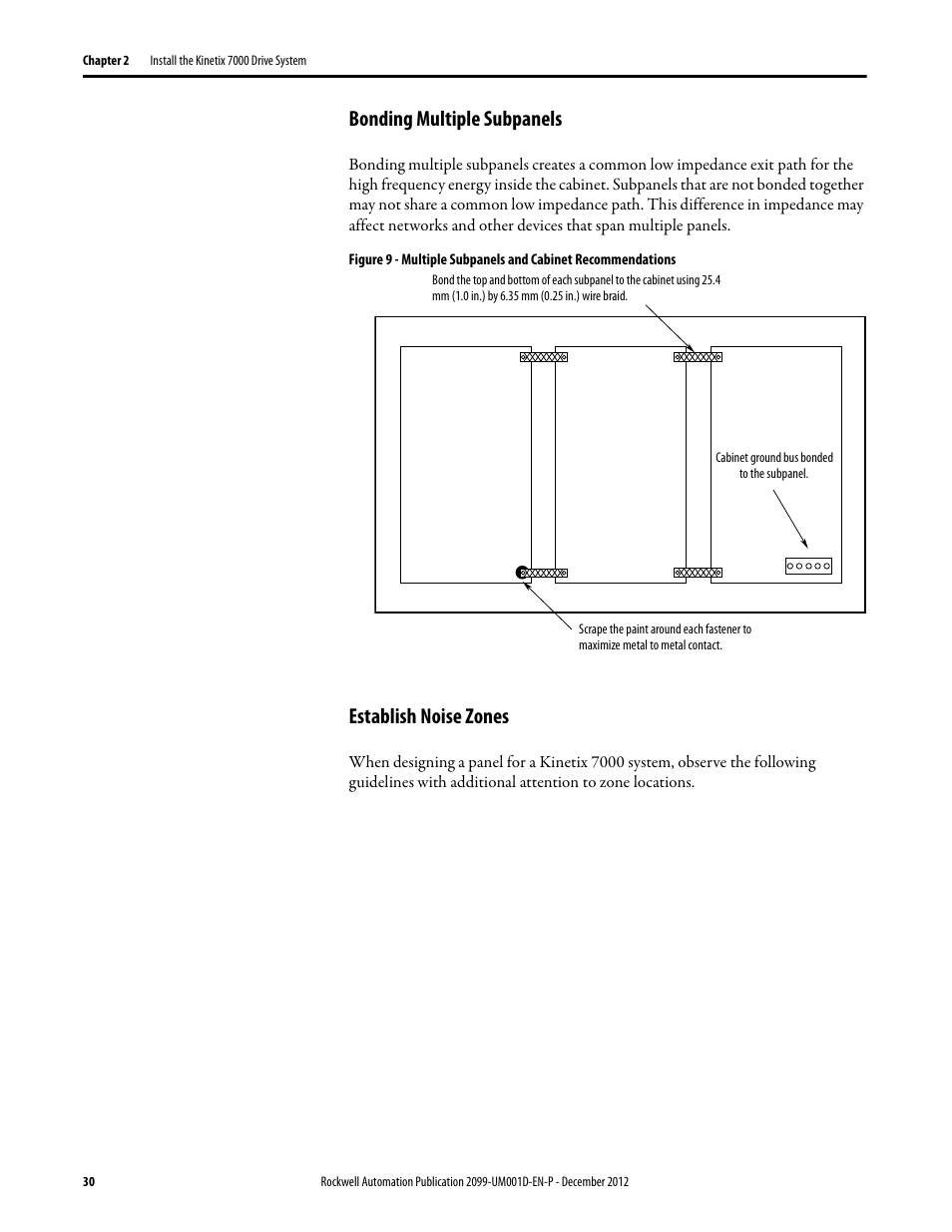 Bonding multiple subpanels, Establish noise zones, Bonding multiple subpanels establish noise zones | Rockwell Automation 2099-BMxx  Kinetix 7000 High Power Servo Drive User Manual User Manual | Page 30 / 190