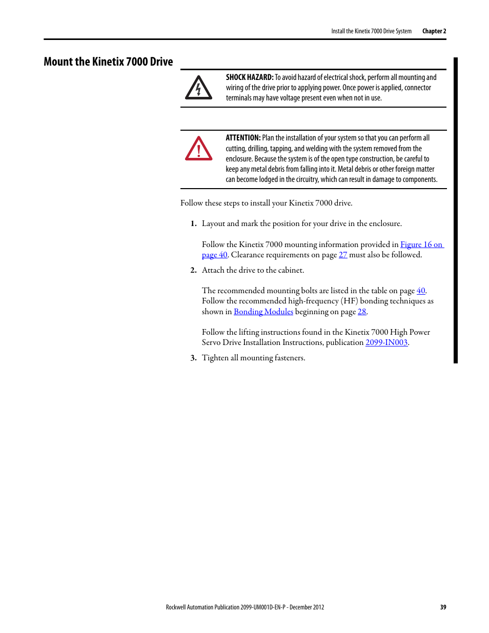 Mount the kinetix 7000 drive | Rockwell Automation 2099-BMxx  Kinetix 7000 High Power Servo Drive User Manual User Manual | Page 39 / 190
