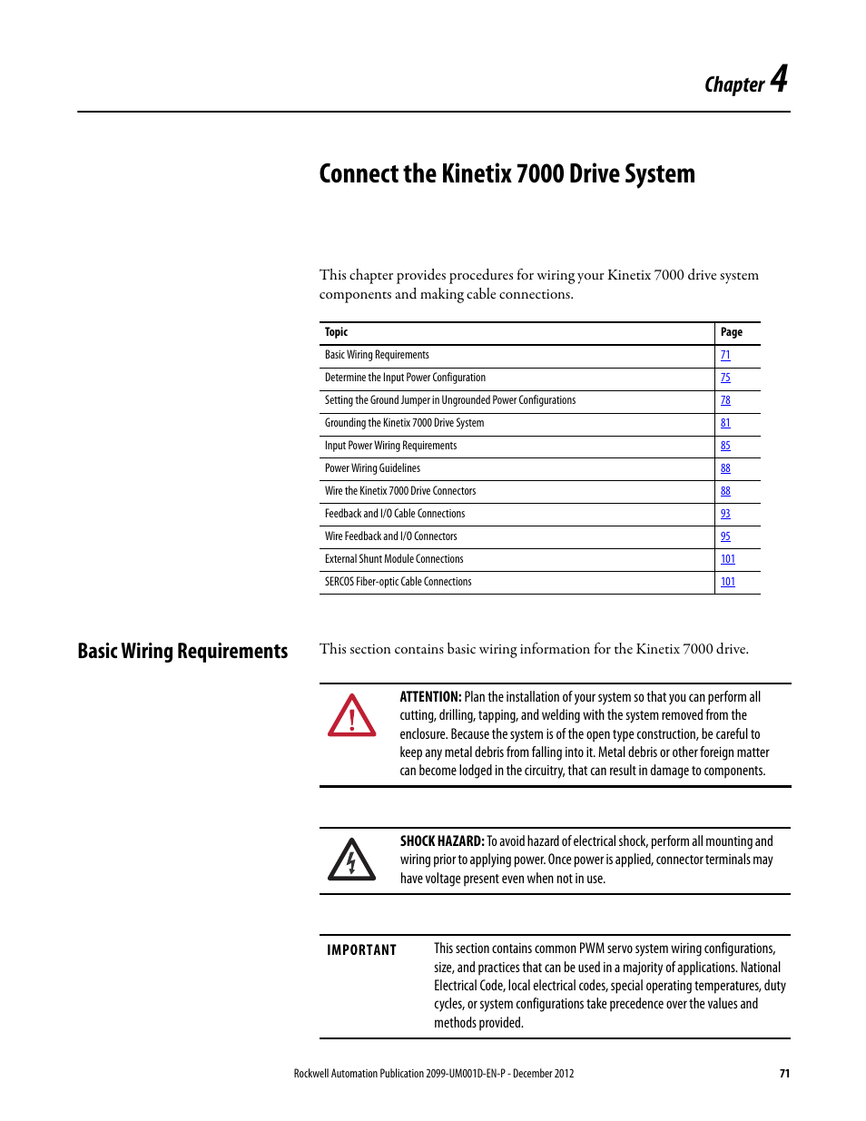 4 - connect the kinetix 7000 drive system, Basic wiring requirements, Chapter 4 | Connect the kinetix 7000 drive system, Chapter | Rockwell Automation 2099-BMxx  Kinetix 7000 High Power Servo Drive User Manual User Manual | Page 71 / 190