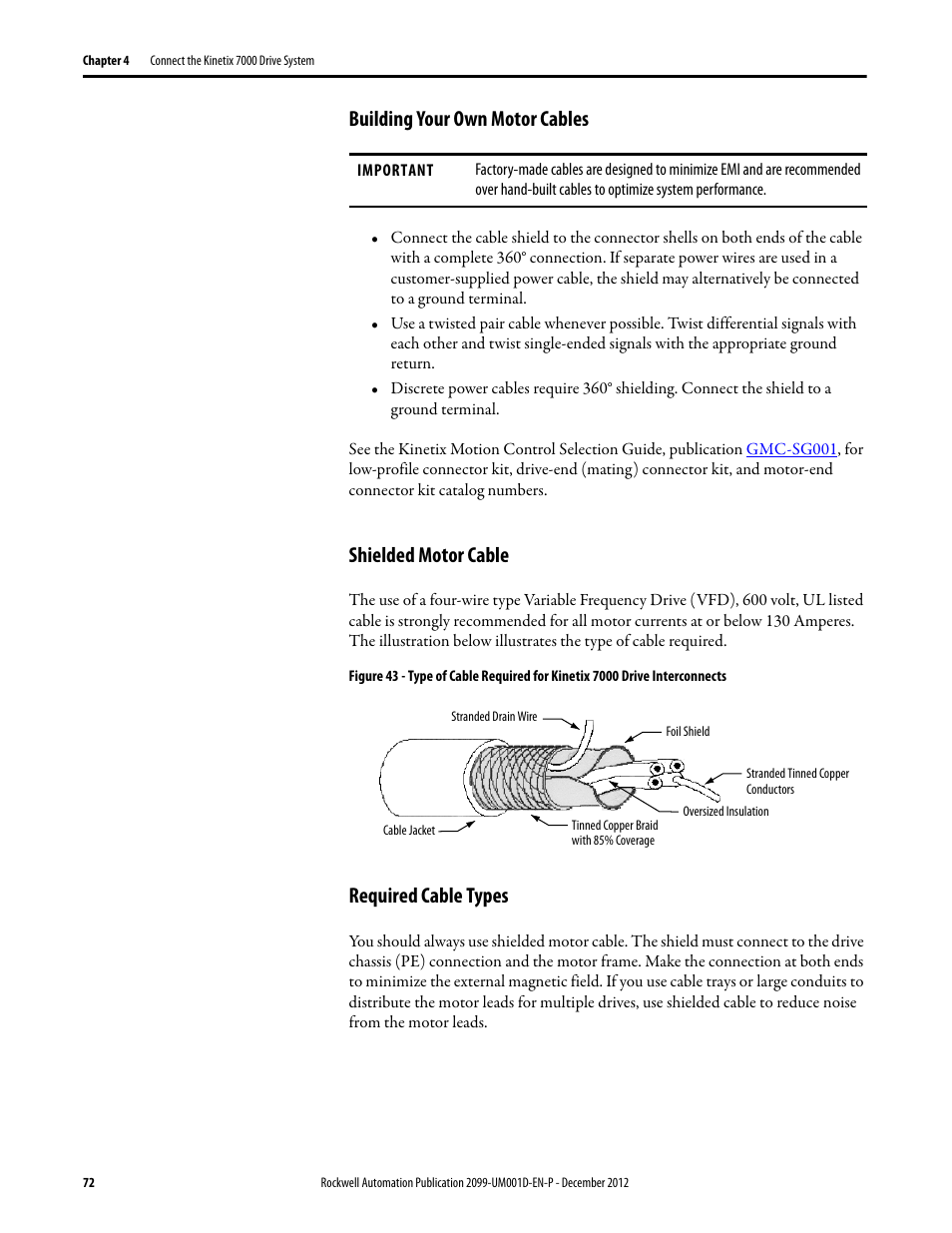 Building your own motor cables, Shielded motor cable, Required cable types | Rockwell Automation 2099-BMxx  Kinetix 7000 High Power Servo Drive User Manual User Manual | Page 72 / 190