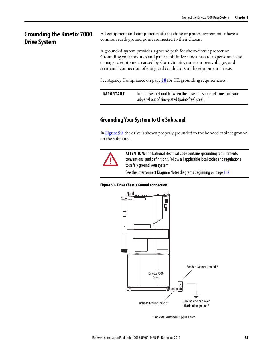 Grounding the kinetix 7000 drive system, Grounding your system to the subpanel | Rockwell Automation 2099-BMxx  Kinetix 7000 High Power Servo Drive User Manual User Manual | Page 81 / 190