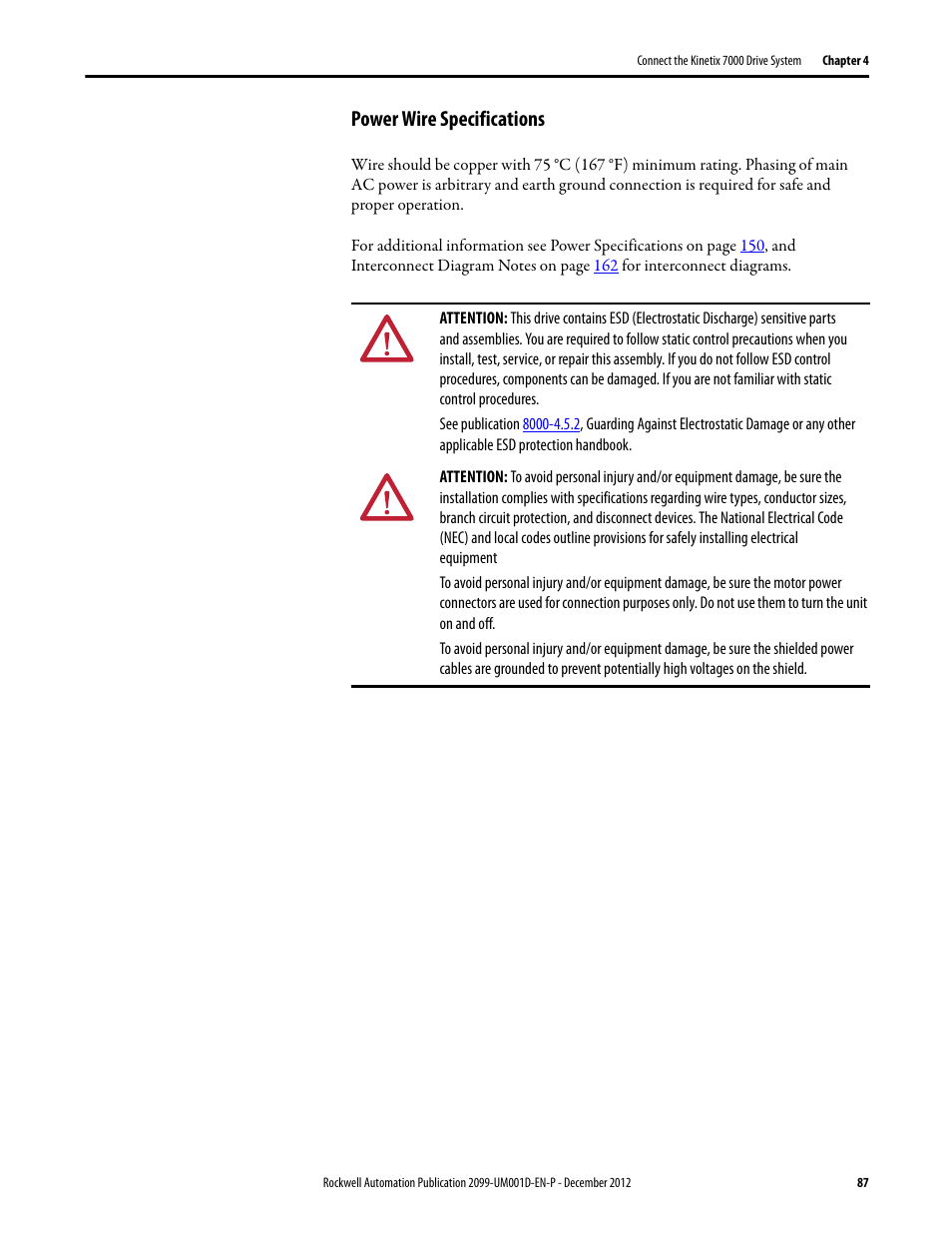 Power wire specifications | Rockwell Automation 2099-BMxx  Kinetix 7000 High Power Servo Drive User Manual User Manual | Page 87 / 190
