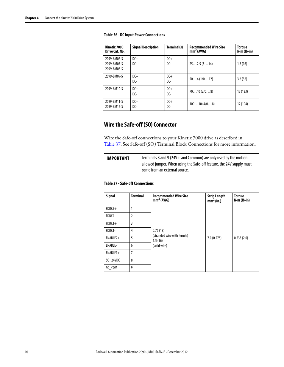 Wire the safe-off (so) connector, D in, Table 36 | Rockwell Automation 2099-BMxx  Kinetix 7000 High Power Servo Drive User Manual User Manual | Page 90 / 190