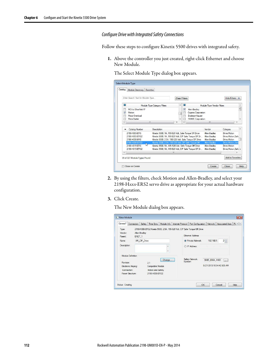 Configure drive with integrated safety connections | Rockwell Automation 2198-Hxxx Kinetix 5500 Servo Drives User Manual User Manual | Page 112 / 244