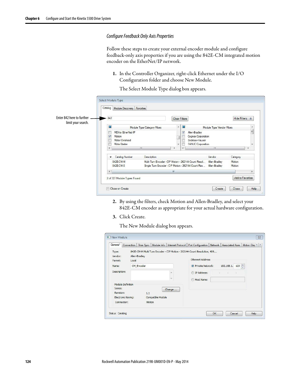 Configure feedback only axis properties, Configure feedback only, Axis properties | Rockwell Automation 2198-Hxxx Kinetix 5500 Servo Drives User Manual User Manual | Page 124 / 244