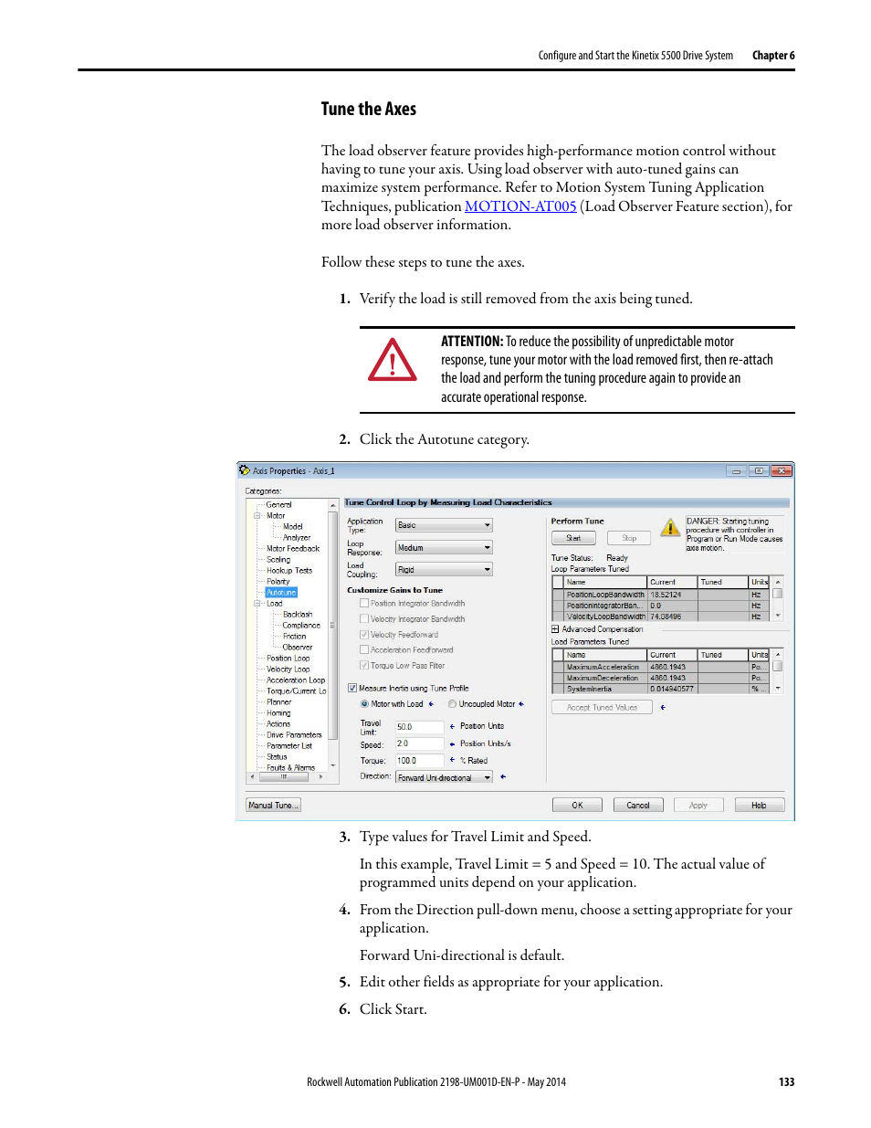 Tune the axes | Rockwell Automation 2198-Hxxx Kinetix 5500 Servo Drives User Manual User Manual | Page 133 / 244