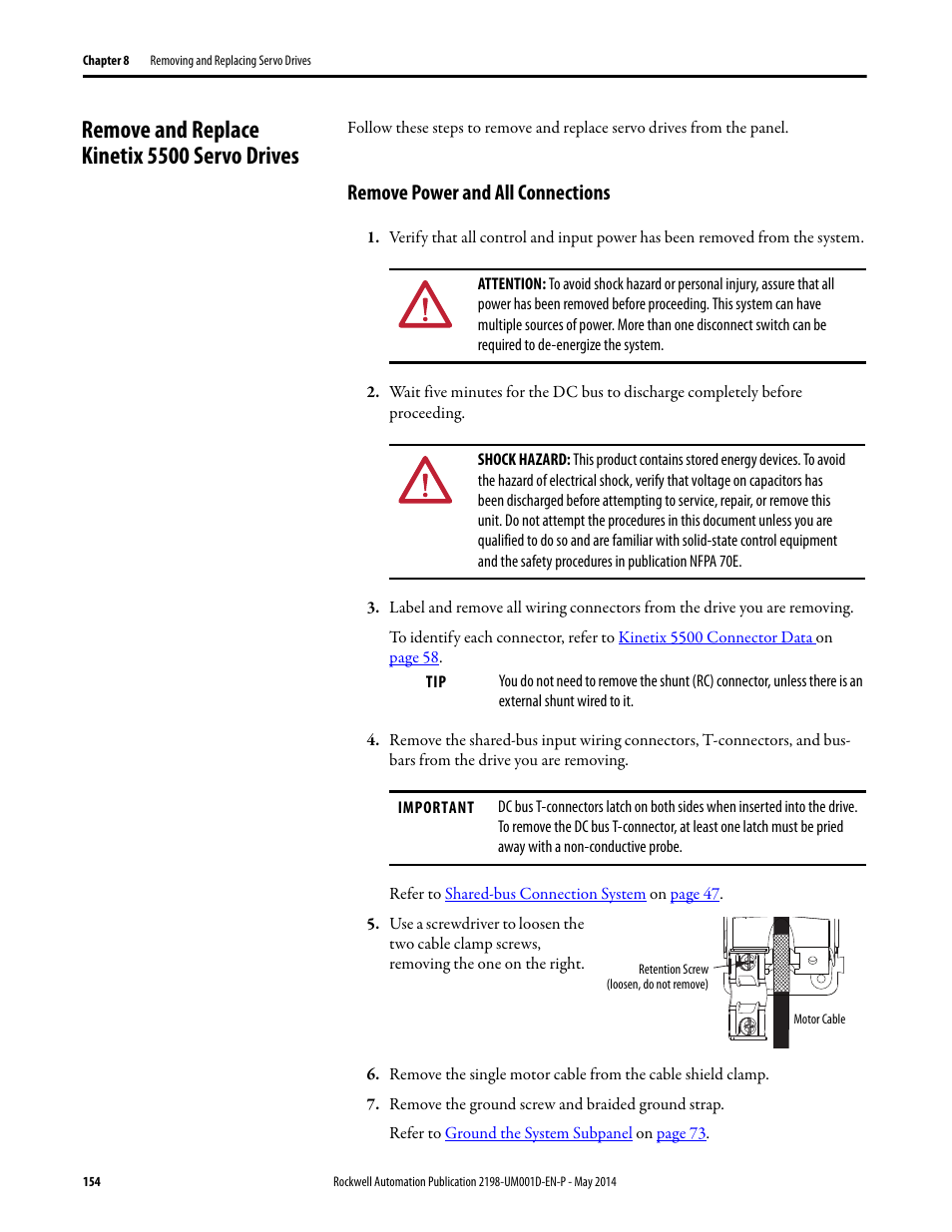 Remove and replace kinetix 5500 servo drives, Remove power and all connections | Rockwell Automation 2198-Hxxx Kinetix 5500 Servo Drives User Manual User Manual | Page 154 / 244