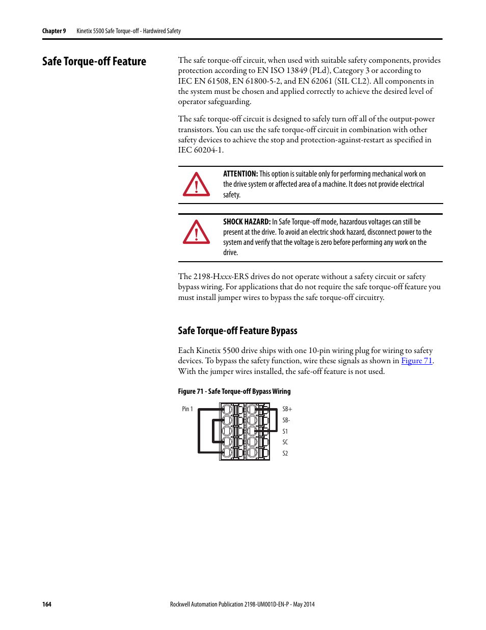 Safe torque-off feature, Safe torque-off feature bypass | Rockwell Automation 2198-Hxxx Kinetix 5500 Servo Drives User Manual User Manual | Page 164 / 244