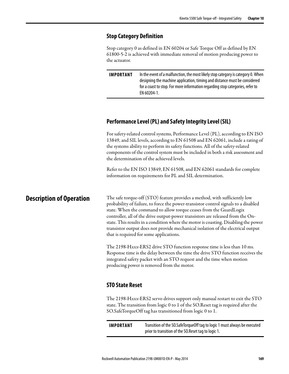 Stop category definition, Description of operation, Sto state reset | Rockwell Automation 2198-Hxxx Kinetix 5500 Servo Drives User Manual User Manual | Page 169 / 244
