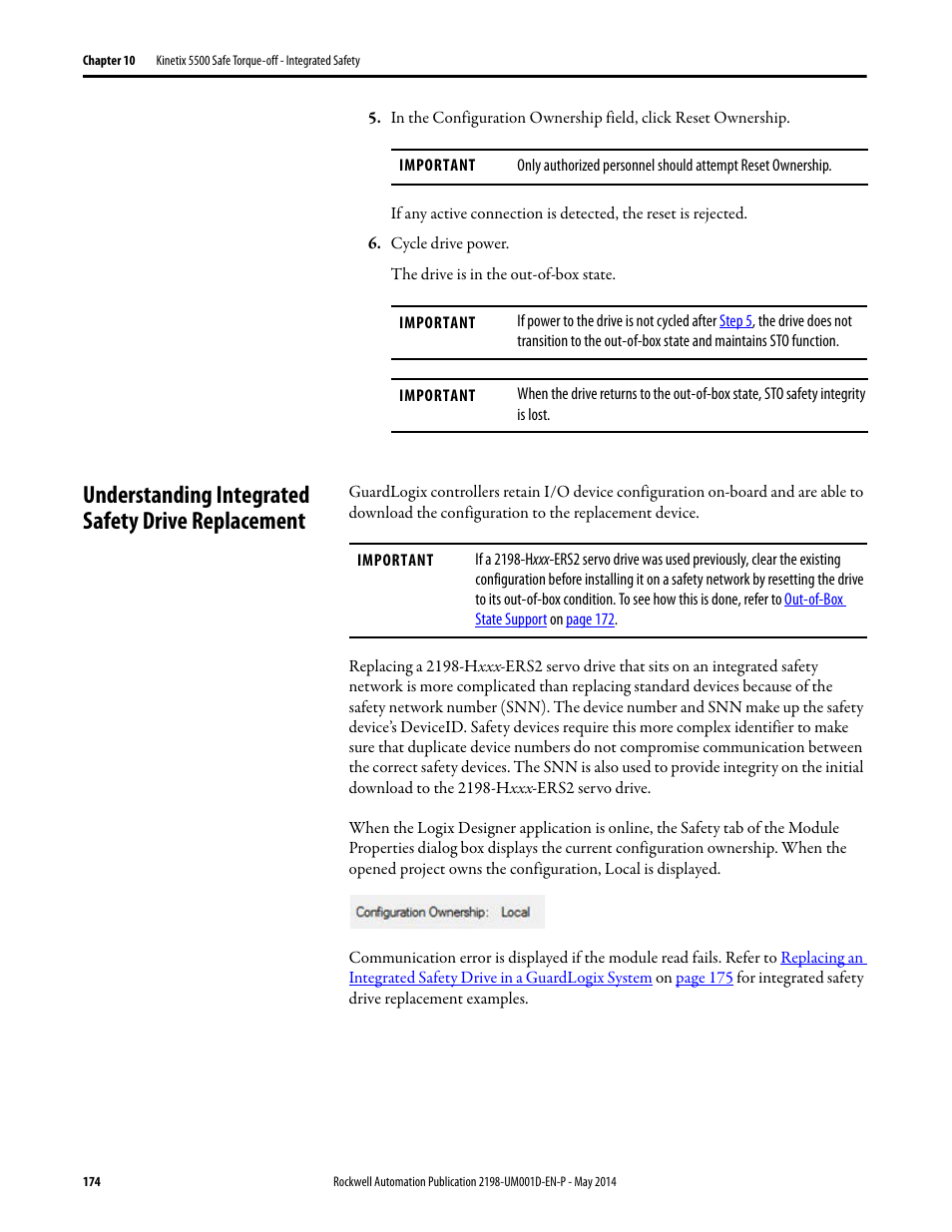 Understanding integrated safety drive replacement, Understanding integrated safety drive, Replacement | Rockwell Automation 2198-Hxxx Kinetix 5500 Servo Drives User Manual User Manual | Page 174 / 244