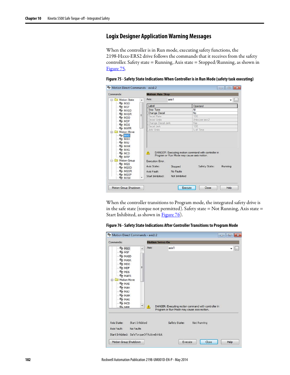 Logix designer application warning messages | Rockwell Automation 2198-Hxxx Kinetix 5500 Servo Drives User Manual User Manual | Page 182 / 244