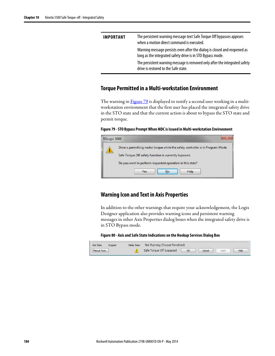 Warning icon and text in axis properties | Rockwell Automation 2198-Hxxx Kinetix 5500 Servo Drives User Manual User Manual | Page 184 / 244