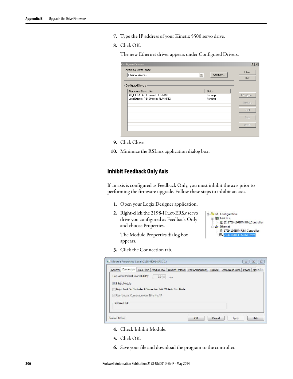 Inhibit feedback only axis | Rockwell Automation 2198-Hxxx Kinetix 5500 Servo Drives User Manual User Manual | Page 206 / 244