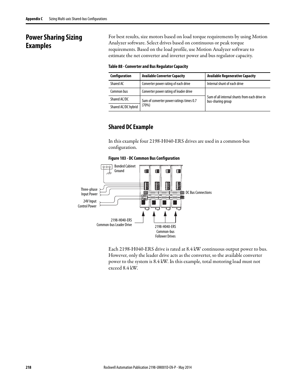 Power sharing sizing examples, Shared dc example | Rockwell Automation 2198-Hxxx Kinetix 5500 Servo Drives User Manual User Manual | Page 218 / 244