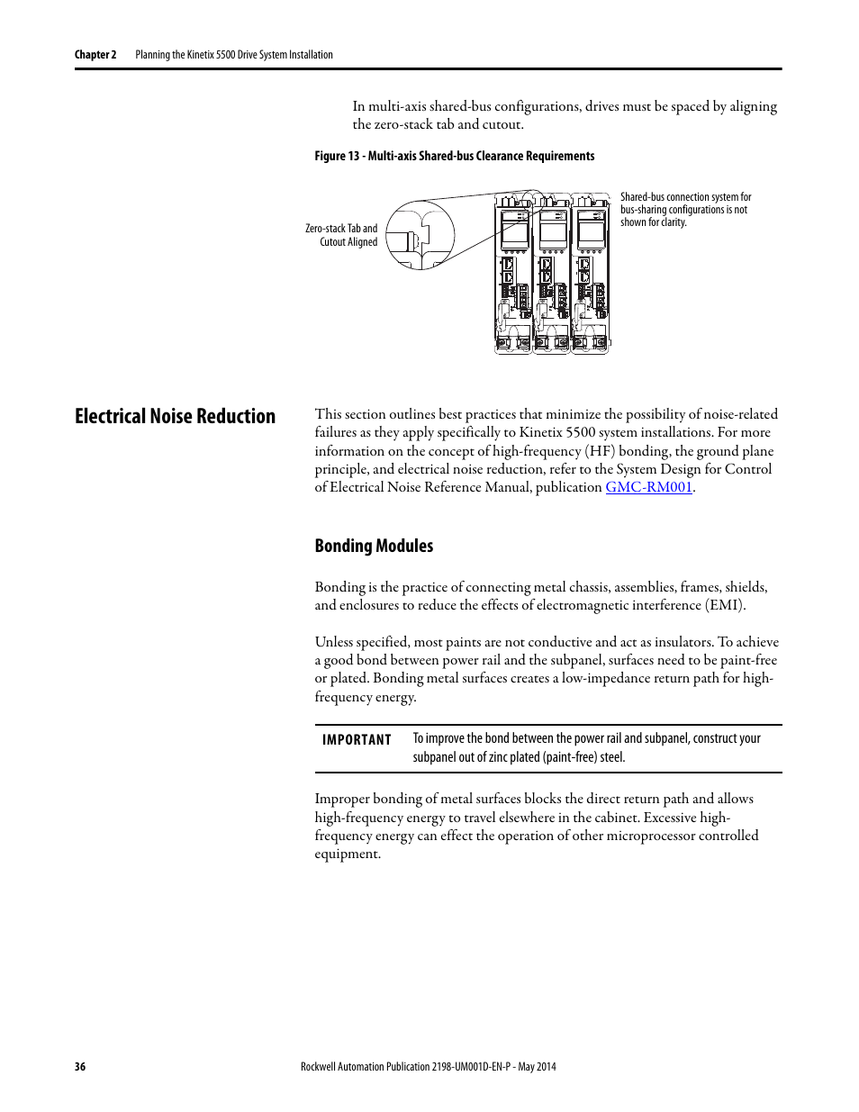 Electrical noise reduction, Bonding modules | Rockwell Automation 2198-Hxxx Kinetix 5500 Servo Drives User Manual User Manual | Page 36 / 244