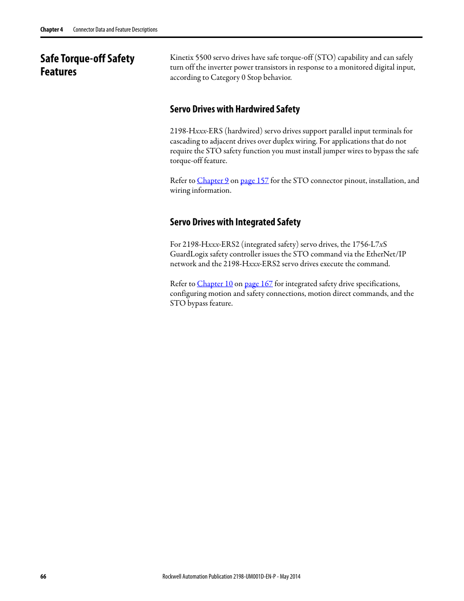 Safe torque-off safety features, Servo drives with hardwired safety, Servo drives with integrated safety | D safe torque-off safety features | Rockwell Automation 2198-Hxxx Kinetix 5500 Servo Drives User Manual User Manual | Page 66 / 244