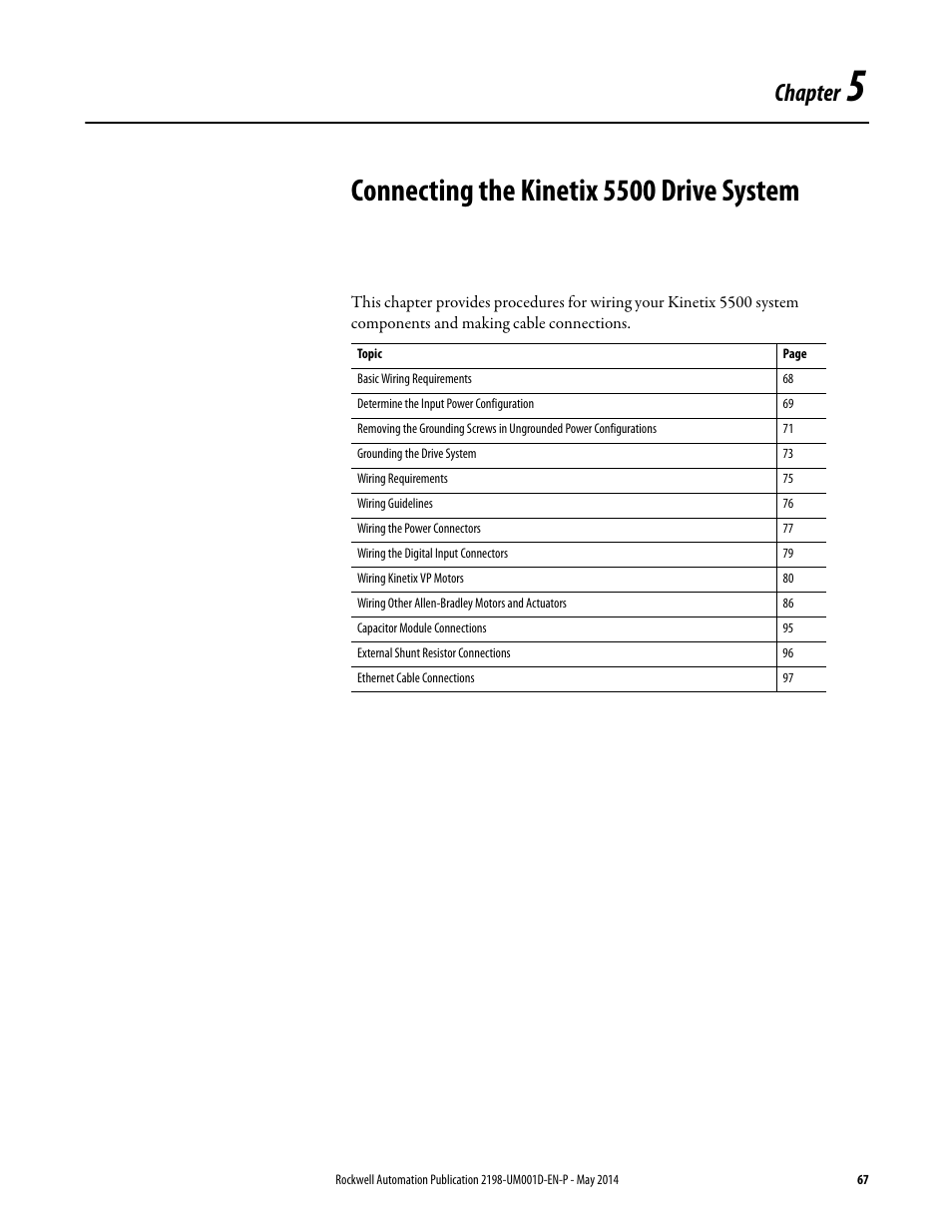 Ch 5 - connecting the kinetix 5500 drive system, Chapter 5, Connecting the kinetix 5500 drive system | Chapter | Rockwell Automation 2198-Hxxx Kinetix 5500 Servo Drives User Manual User Manual | Page 67 / 244