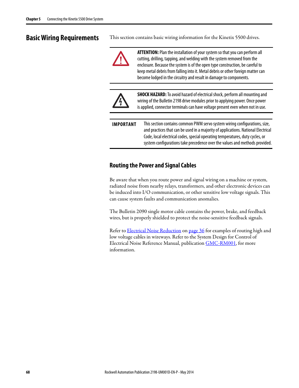 Basic wiring requirements, Routing the power and signal cables | Rockwell Automation 2198-Hxxx Kinetix 5500 Servo Drives User Manual User Manual | Page 68 / 244