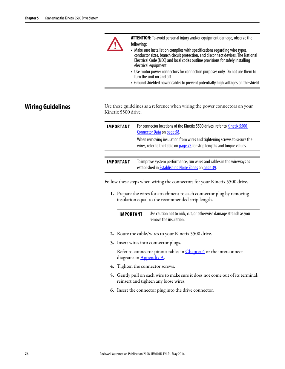 Wiring guidelines | Rockwell Automation 2198-Hxxx Kinetix 5500 Servo Drives User Manual User Manual | Page 76 / 244