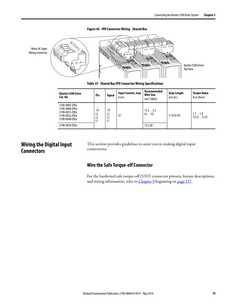 Wiring the digital input connectors, Wire the safe torque-off connector, Table 35 | Rockwell Automation 2198-Hxxx Kinetix 5500 Servo Drives User Manual User Manual | Page 79 / 244