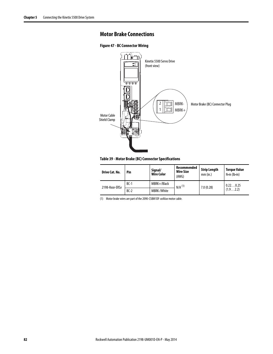 Motor brake connections | Rockwell Automation 2198-Hxxx Kinetix 5500 Servo Drives User Manual User Manual | Page 82 / 244
