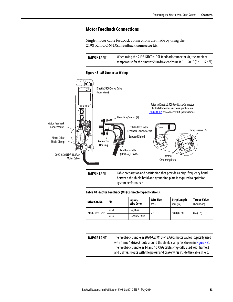 Motor feedback connections | Rockwell Automation 2198-Hxxx Kinetix 5500 Servo Drives User Manual User Manual | Page 83 / 244