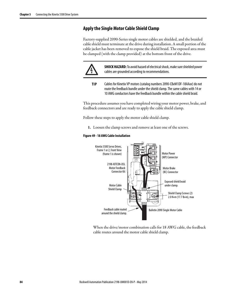 Apply the single motor cable shield clamp | Rockwell Automation 2198-Hxxx Kinetix 5500 Servo Drives User Manual User Manual | Page 84 / 244