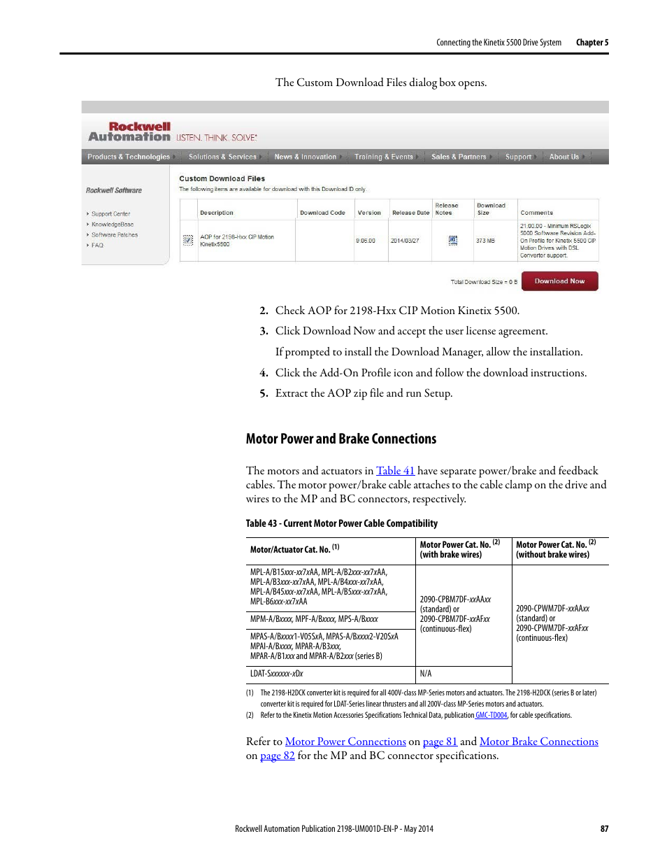 Motor power and brake connections | Rockwell Automation 2198-Hxxx Kinetix 5500 Servo Drives User Manual User Manual | Page 87 / 244