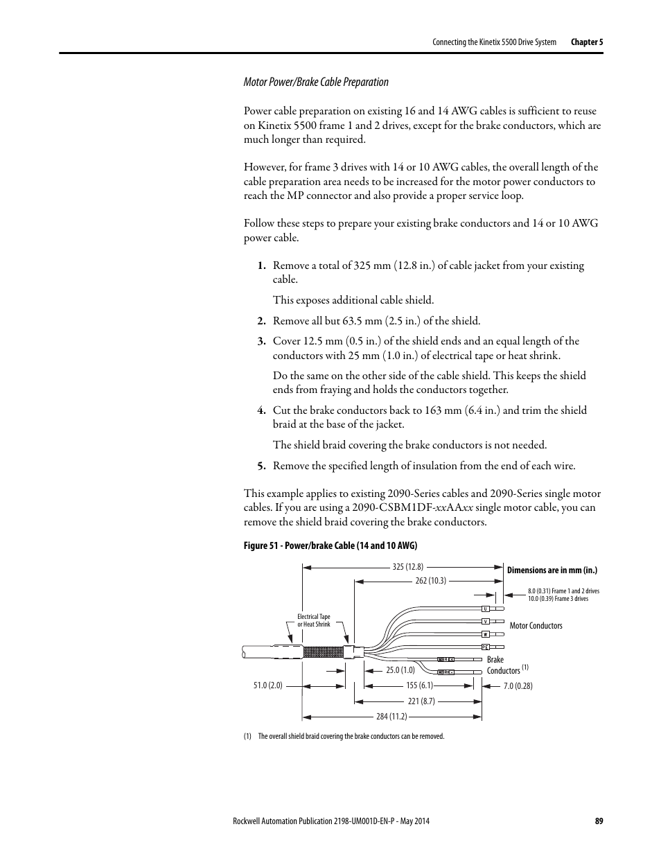 Motor power/brake cable preparation | Rockwell Automation 2198-Hxxx Kinetix 5500 Servo Drives User Manual User Manual | Page 89 / 244