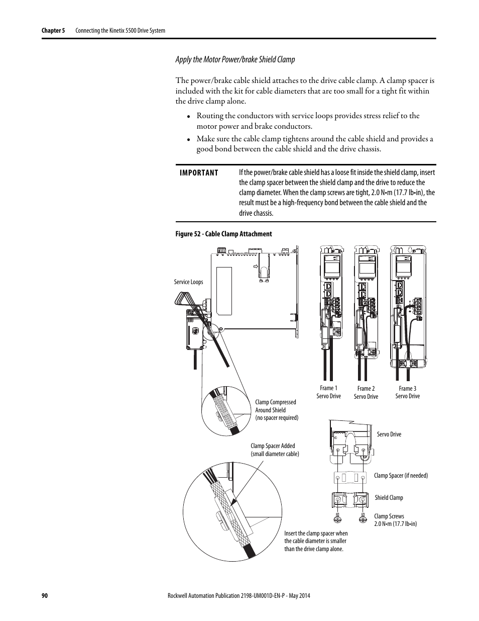 Apply the motor power/brake shield clamp | Rockwell Automation 2198-Hxxx Kinetix 5500 Servo Drives User Manual User Manual | Page 90 / 244