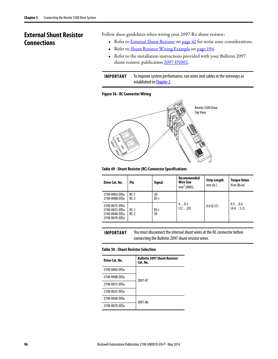 External shunt resistor connections | Rockwell Automation 2198-Hxxx Kinetix 5500 Servo Drives User Manual User Manual | Page 96 / 244