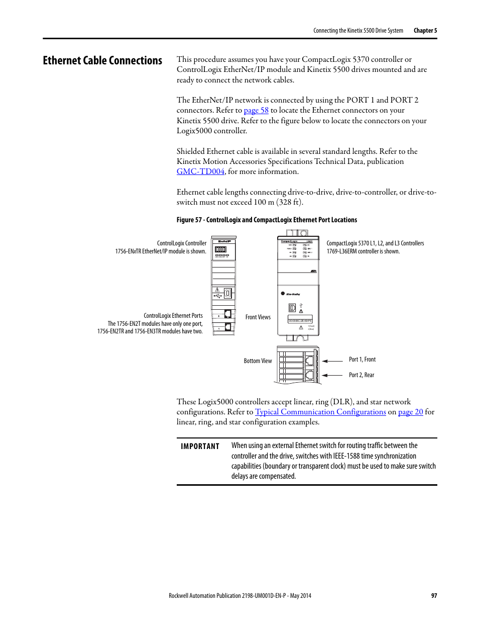 Ethernet cable connections | Rockwell Automation 2198-Hxxx Kinetix 5500 Servo Drives User Manual User Manual | Page 97 / 244