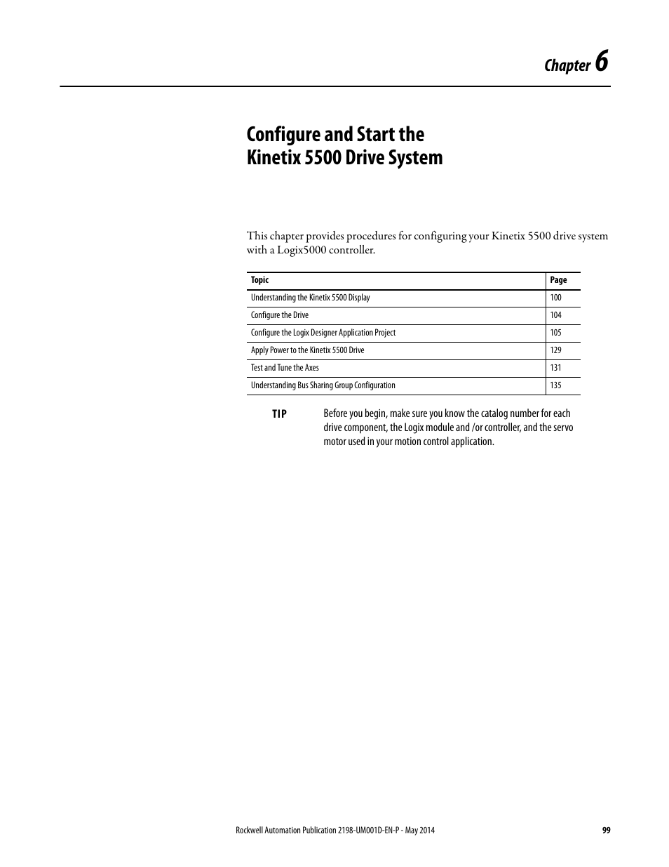 Chapter 6, Configure and start the kinetix 5500 drive system, Chapter | Rockwell Automation 2198-Hxxx Kinetix 5500 Servo Drives User Manual User Manual | Page 99 / 244