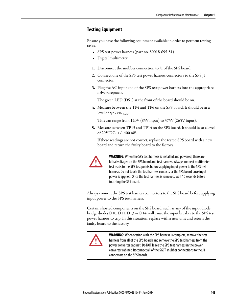 Testing equipment | Rockwell Automation 7000 PowerFlex Medium Voltage AC Drive (B Frame) - ForGe Control User Manual | Page 103 / 216