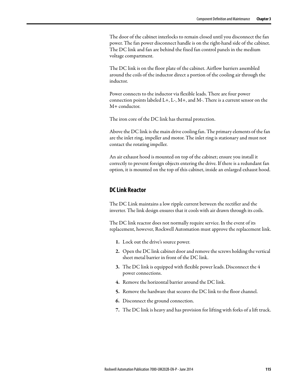 Dc link reactor | Rockwell Automation 7000 PowerFlex Medium Voltage AC Drive (B Frame) - ForGe Control User Manual | Page 115 / 216