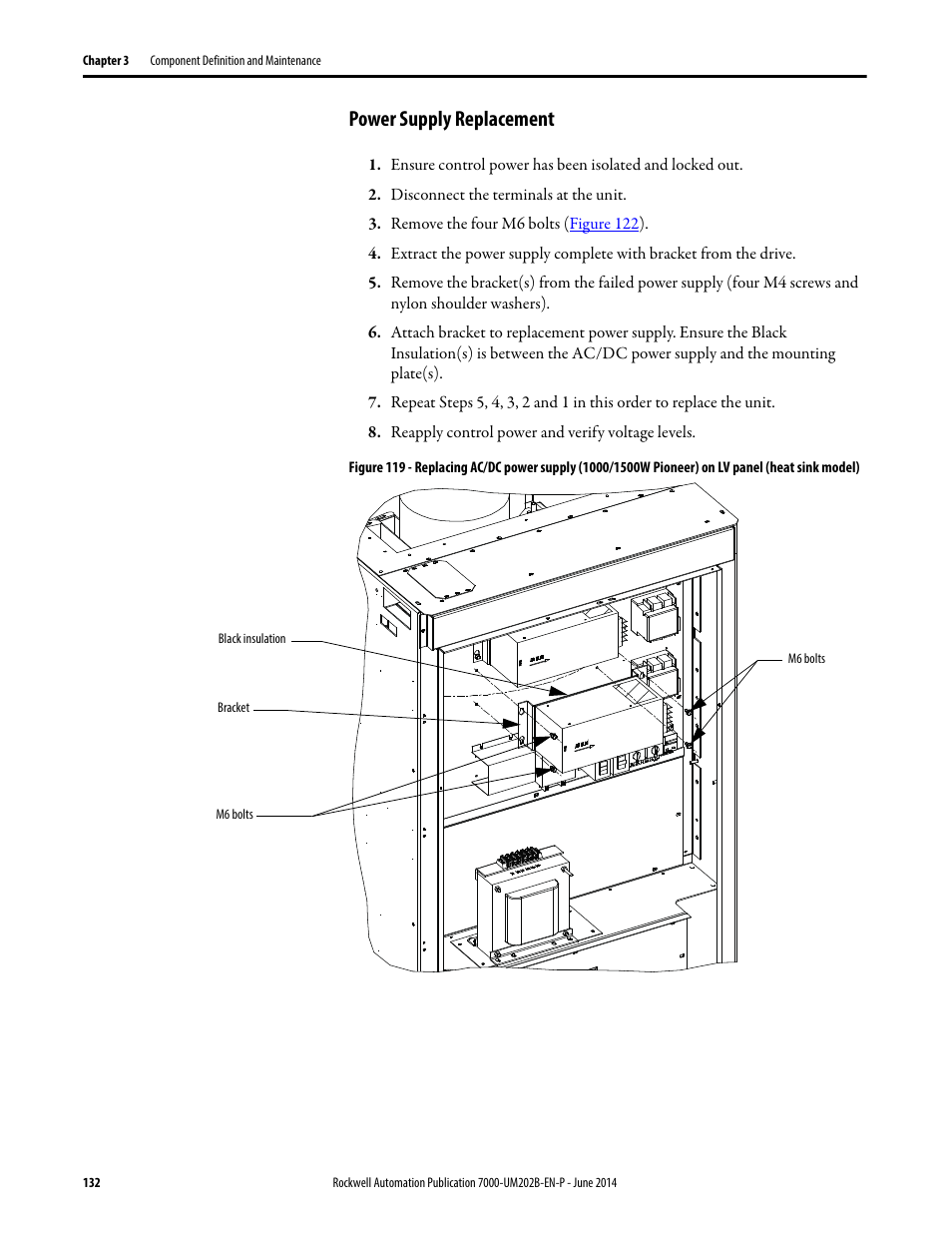 Power supply replacement | Rockwell Automation 7000 PowerFlex Medium Voltage AC Drive (B Frame) - ForGe Control User Manual | Page 132 / 216